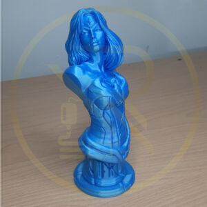 پرینت سه بعدی طرح واندر وومن (wonder woman) با رنگ آبی به عنوان اکسسوری انجام شده است